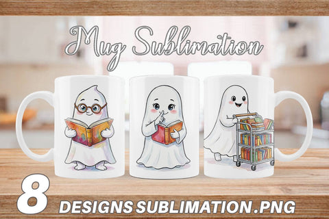 Mug Wrap Bookish Librarian Ghost Art Sublimation artnoy 