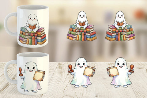 Mug Wrap Bookish Librarian Ghost Art Sublimation artnoy 