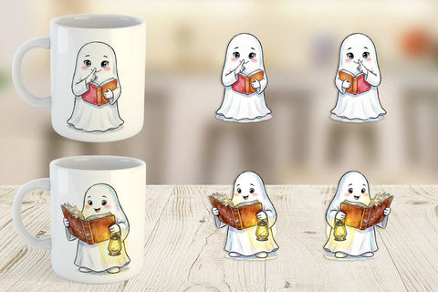 Mug Wrap Bookish Librarian Ghost Art Sublimation artnoy 