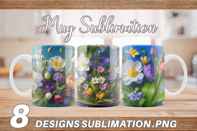 Mug Wrap Botanical Spring Flowers Sublimation artnoy 