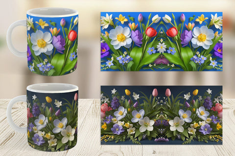 Mug Wrap Botanical Spring Flowers Sublimation artnoy 