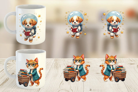 Mug Wrap Brainy Buddies Scholarly Animals Watercolor Sublimation artnoy 