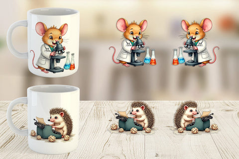 Mug Wrap Brainy Buddies Scholarly Animals Watercolor Sublimation artnoy 