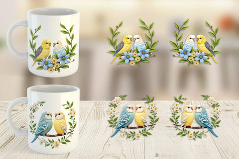 Mug Wrap Budgerigar Embroidery Sublimation artnoy 