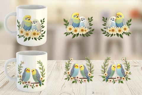 Mug Wrap Budgerigar Embroidery Sublimation artnoy 