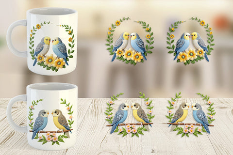 Mug Wrap Budgerigar Embroidery Sublimation artnoy 