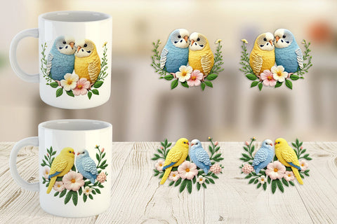 Mug Wrap Budgerigar Embroidery Sublimation artnoy 