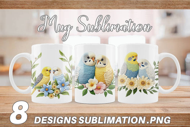 Mug Wrap Budgerigar Embroidery Sublimation artnoy 