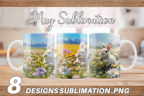 Mug Wrap Bunny and Daisies Sublimation artnoy 