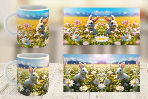 Mug Wrap Bunny and Daisies Sublimation artnoy 