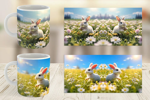 Mug Wrap Bunny and Daisies Sublimation artnoy 
