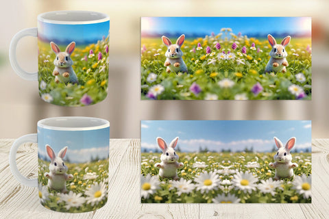 Mug Wrap Bunny and Daisies Sublimation artnoy 