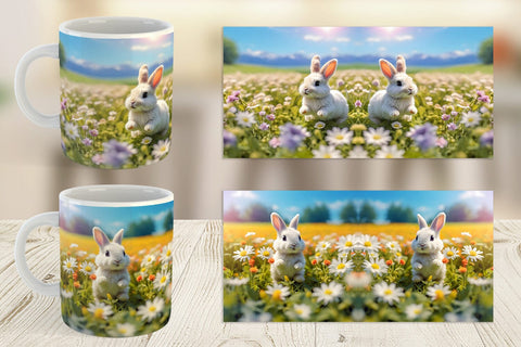 Mug Wrap Bunny and Daisies Sublimation artnoy 