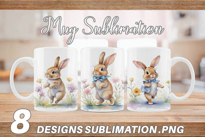 Mug Wrap Bunny in Summer Watercolor Sublimation artnoy 