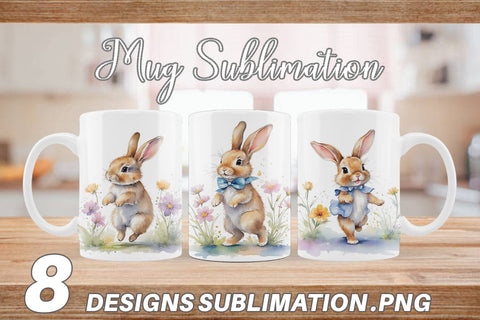 Mug Wrap Bunny in Summer Watercolor Sublimation artnoy 