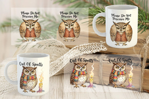 Mug Wrap Burnt Out Owl Whimsigoth Watercolor Sublimation artnoy 