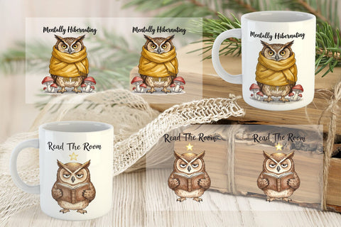Mug Wrap Burnt Out Owl Whimsigoth Watercolor Sublimation artnoy 