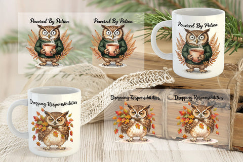 Mug Wrap Burnt Out Owl Whimsigoth Watercolor Sublimation artnoy 