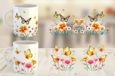 Mug Wrap Butterfly and Flower Sublimation artnoy 