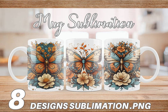 Mug Wrap Butterfly and Flower Sublimation artnoy 