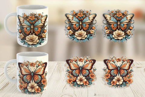 Mug Wrap Butterfly and Flower Sublimation artnoy 