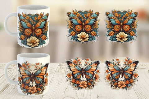 Mug Wrap Butterfly and Flower Sublimation artnoy 