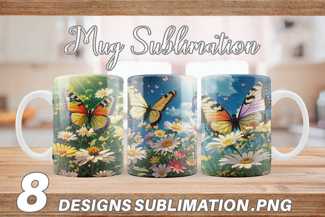 Mug Wrap Butterfly and Wildflowers Sublimation artnoy 