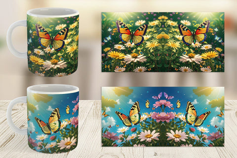 Mug Wrap Butterfly and Wildflowers Sublimation artnoy 