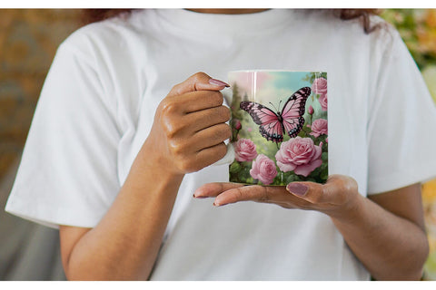 Mug Wrap Butterfly Pink and Flower Sublimation artnoy 