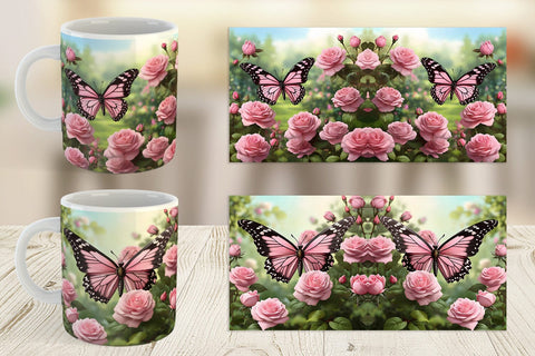 Mug Wrap Butterfly Pink and Flower Sublimation artnoy 