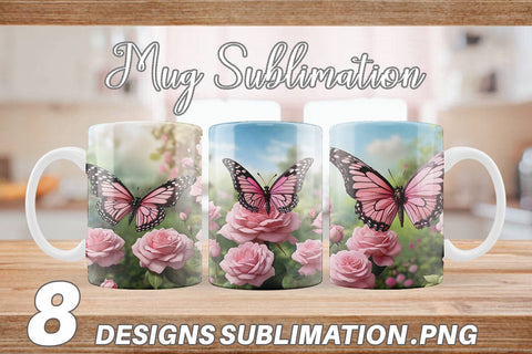 Mug Wrap Butterfly Pink and Flower Sublimation artnoy 