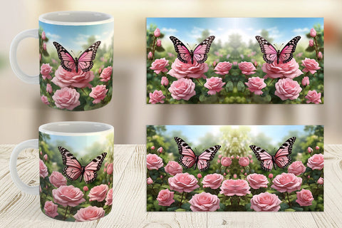 Mug Wrap Butterfly Pink and Flower Sublimation artnoy 