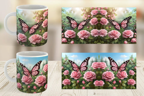 Mug Wrap Butterfly Pink and Flower Sublimation artnoy 