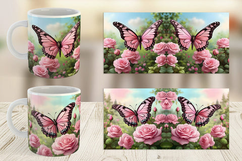 Mug Wrap Butterfly Pink and Flower Sublimation artnoy 