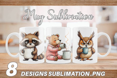 Mug Wrap Caffeinated Chaos Grumpy Animal Watercolors Sublimation artnoy 