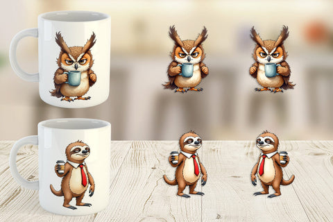Mug Wrap Caffeinated Chaos Grumpy Animal Watercolors Sublimation artnoy 