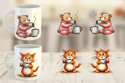 Mug Wrap Caffeinated Chaos Grumpy Animal Watercolors Sublimation artnoy 