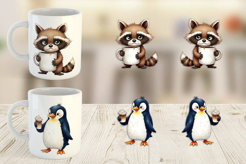 Mug Wrap Caffeinated Chaos Grumpy Animal Watercolors Sublimation artnoy 