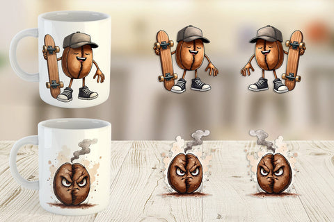 Mug Wrap Caffeinated Chaos Sarcastic Coffee Bean Characters Sublimation artnoy 