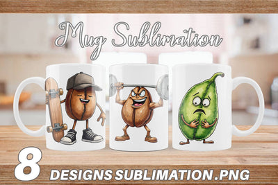 Mug Wrap Caffeinated Chaos Sarcastic Coffee Bean Characters Sublimation artnoy 