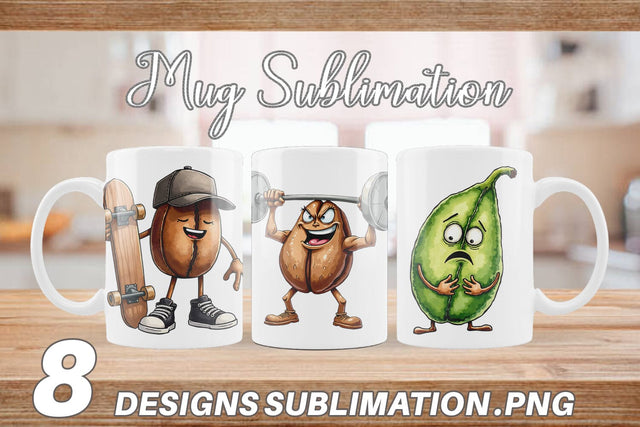Mug Wrap Caffeinated Chaos Sarcastic Coffee Bean Characters Sublimation artnoy 