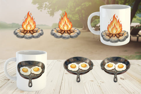 Mug Wrap Campfire Cooking Nostalgia Watercolor Sublimation artnoy 