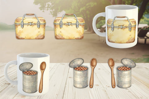 Mug Wrap Campfire Cooking Nostalgia Watercolor Sublimation artnoy 