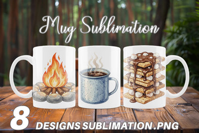 Mug Wrap Campfire Cooking Nostalgia Watercolor Sublimation artnoy 