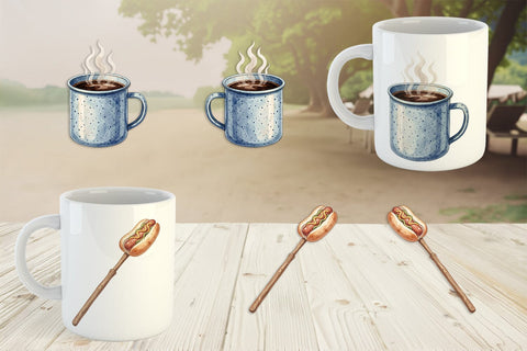 Mug Wrap Campfire Cooking Nostalgia Watercolor Sublimation artnoy 