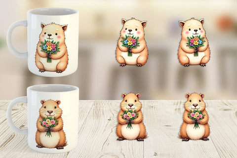 Mug Wrap Capybara Spring Bouquet Sublimation artnoy 