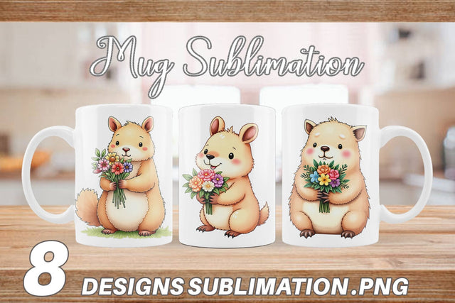 Mug Wrap Capybara Spring Bouquet Sublimation artnoy 