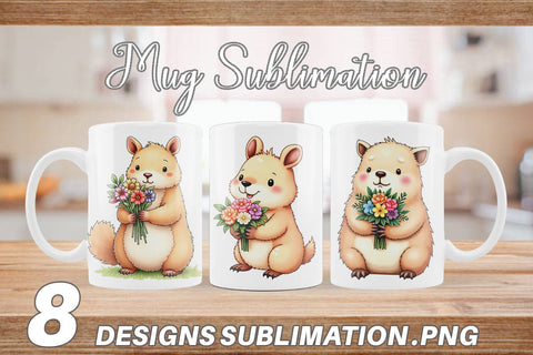 Mug Wrap Capybara Spring Bouquet Sublimation artnoy 
