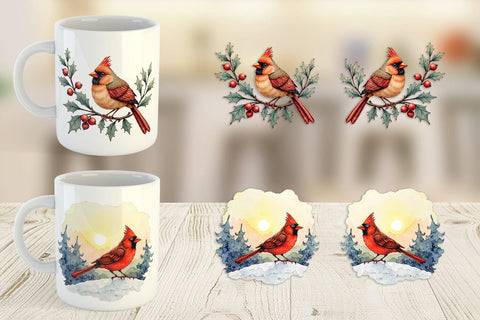 Mug Wrap Cardinal Christmas Bird Sublimation artnoy 