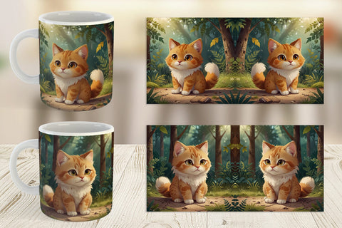Mug Wrap Cartoon Cat in Forest Sublimation artnoy 